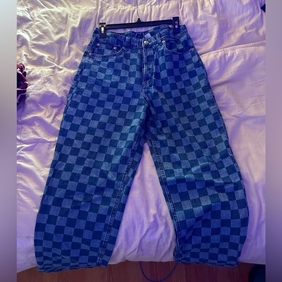 H&M checkered wide leg jeans size 10 - Picture 1 of 2